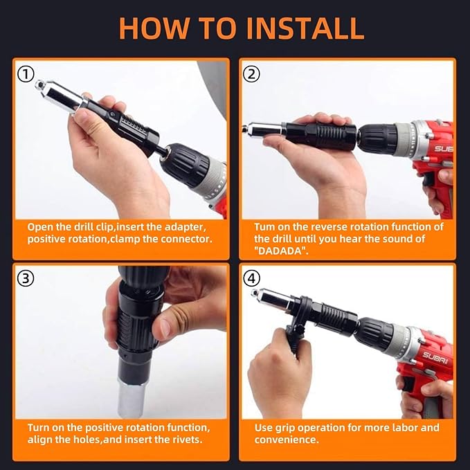 Rivet Gun Adapter with Removable Plastic Handle, Electric Rivet Gun Head, Cordless Riveting Drill Tool Accessories