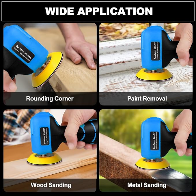 Cordless Sander, 3" Palm Sander with 2Pcs 16.8V 3.0Ah Batteries, 3500RPM Mini Polisher, 30 Accessories Sanders Tool for Sanding/Polishing/Waxing/Cleaning