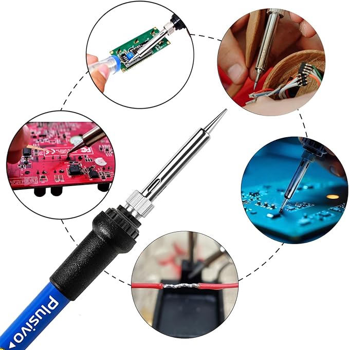 Soldering Iron Kit 60W Adjustable Temperature 5-in-1 Electronics Repair Kit, Solder Wire, Stand, Sponge & Rosin Flux, Fast Heating Soldering Tool for Desoldering, DIY, Circuit Board, Electrical Repair