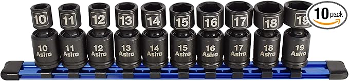 Astro Pneumatic Tool 78344 Metric 3/8" Drive Nano Pinless Universal Impact Sockets (10Piece)