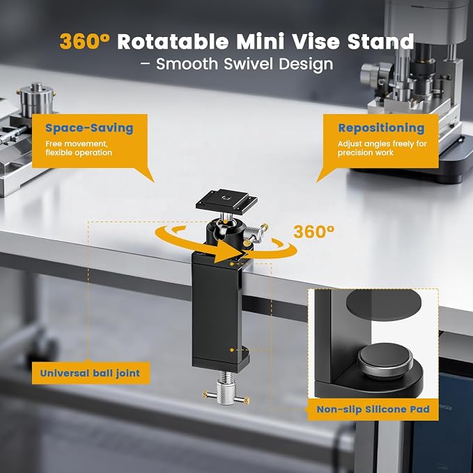 WhiteRhino Mount Vise and Grinder,360° Rotating Bench Grinder Stand,Heavy-Duty Vise Floor Pedestal with 1.9" x 1.5"Mounting Plate,Compatible with Most Mini Vise Clamp,Grinders,Drill Press,etc