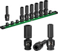 SK 3/8" Drive Universal Impact Socket Set, Deep Swivel Impact sockets | Metric 10-Piece, 10, 11, 12, 13, 14, 15, 16, 17, 18 and 19 mm, Premium CR-MO Steel, SureGrip 6 Point, With Storage Rail