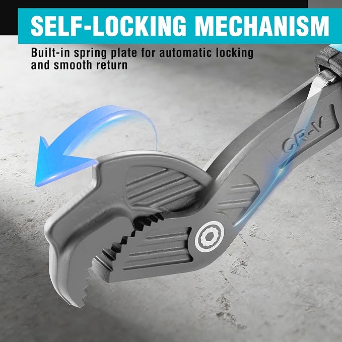 DURATECH 8-Inch Self-Adjusting Wrench, Multifunctional Self-Locking Wrench | Adjustable Size 3/8"-1"(9-25mm), Cr-V Steel, Non-Slip TPR Handle, Versatile Tool For Home Repair, Mechanic and DIY Projects