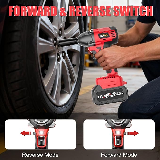 4.0Ah Battery Cordless Impact Wrench, Brushless 1/2 Impact Gun, 320Ft-lbs(430N.m) 20V High Torque Power Impact Driver, Electric Impact for Car Home, Red