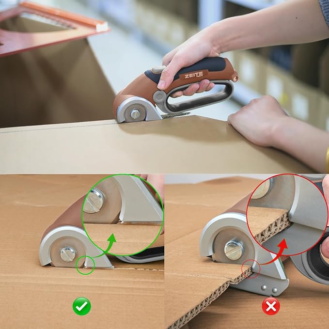 ZEITE 4V Cordless Electric Scissors Cardboard Cutter with 2 Blades,Storage Case,Rotary Cutter for Box Plastic Carpet Fabric, Easy to Hold and Safe,Mocha