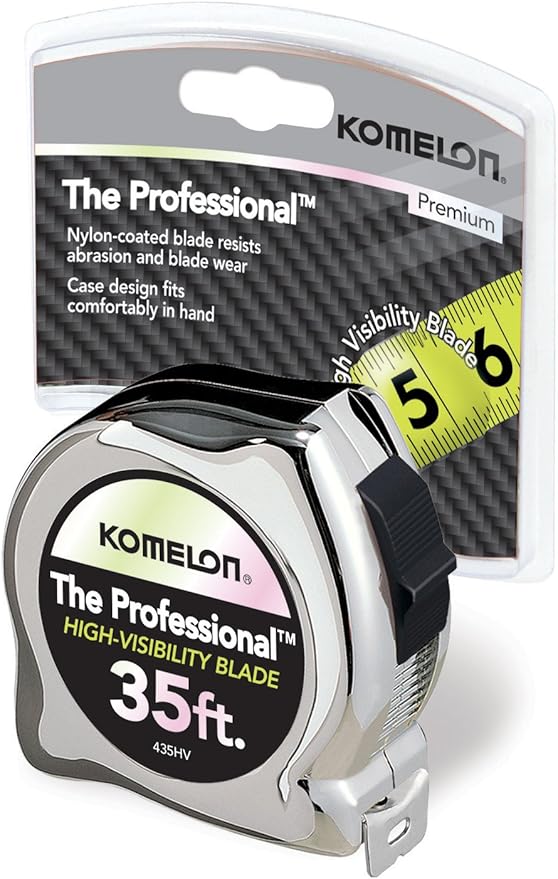 Komelon 435HV High-Visibility Professional Tape Measure, 35-Feet by 1-Inch, Chrome