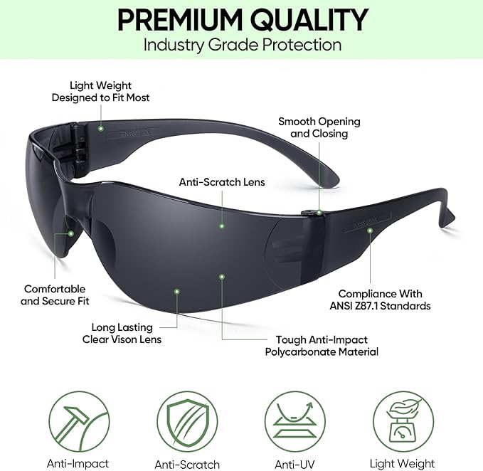 TICONN Clear Safety Glasses for Men and Women, Safety Goggles with Scratch Impact Resistant Meets ANSI Z87.1 Standard
