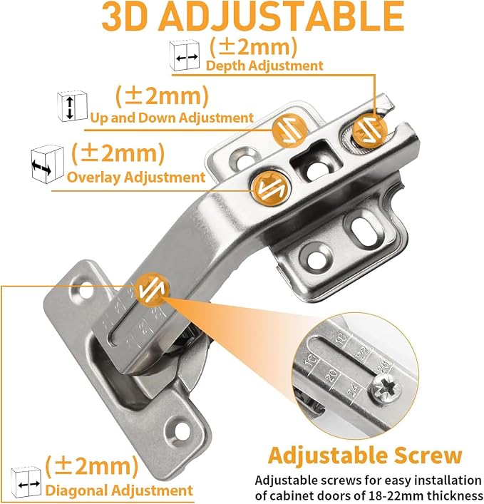 TamBee 135 Degree Cabinet Hinges, Lazy Susan Hinges for Corner Cabinets, Hidden Hinges for Kitchen Folded Doors - 3D Adjustment, Cupboard Hinges Replacement, Brushed Nickel 1 Pair
