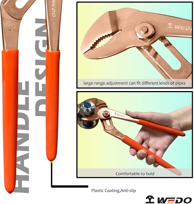WEDO 6" Groove Joint Pliers,Tongue-and-Groove Pliers,Beryllium Copper,Non-magnetic,Length 150mm,Max jaw opening 25mm,DIN Standard, BAM & FM Certificate