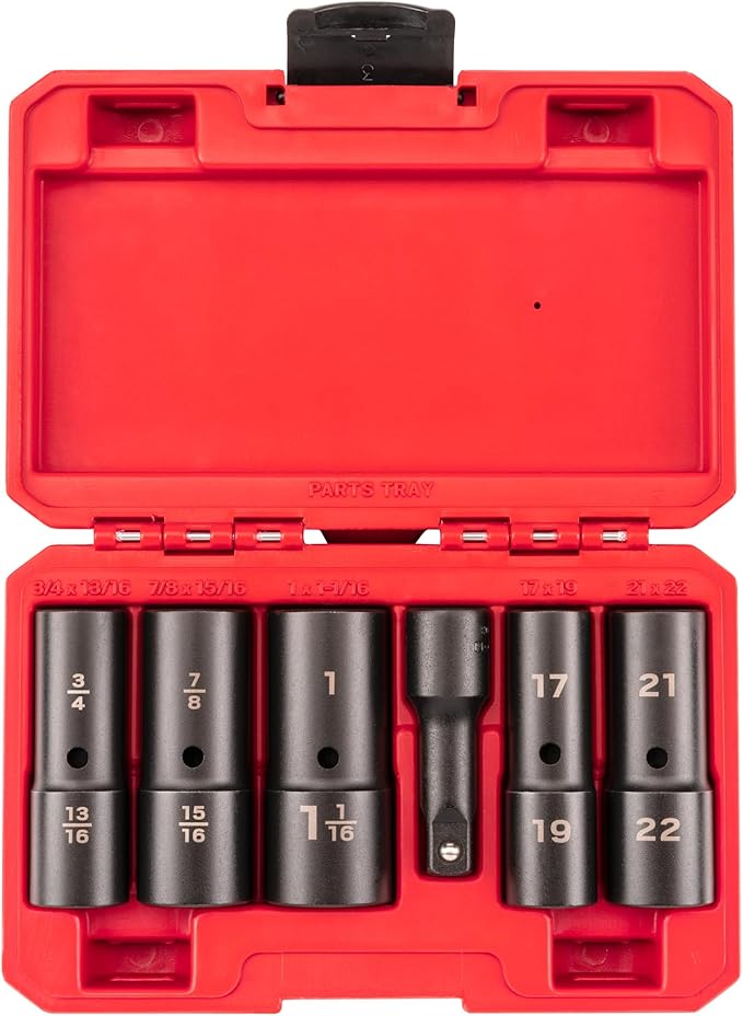 TEKTON 1/2 Inch Drive Impact Flip Socket Set, 6-Piece | SIF92400 | Deep Thin Wall, 6-Point, Case