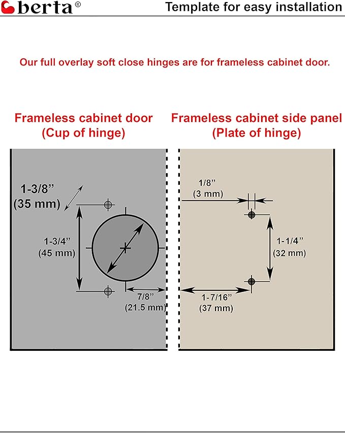 Berta 10-Pack Full Overlay Frameless Soft-Close European Hinges, 110° 3D Adjustable, Clip-On Concealed Kitchen Cabinet Door Hinges with Screws - Ideal for Modern Cabinets
