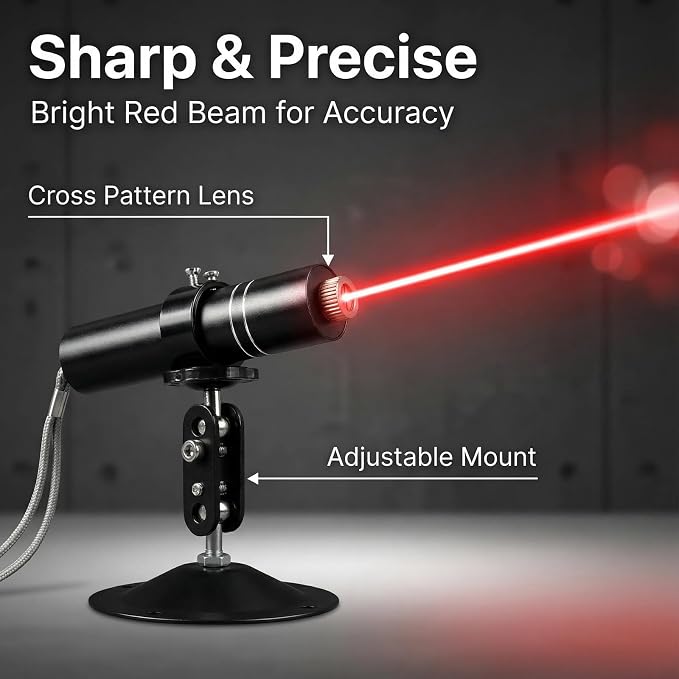 Three-Head Red Laser Level with 2M Charger | 650nm Cross/Linear Laser Generator | Rechargeable Alignment Tool for Woodworking, Construction & Fabric Cutting (Base & AC/DC Adapter), Red Line