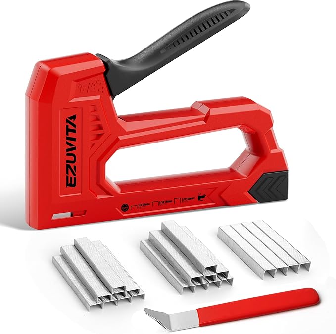 Light Duty Staple Gun for Wood, Red Upholstery Staple Gun Kit with 2000pcs JT21 Staples 1/4, 5/16, 3/8 inch and Staple Remover, Stapler Gun for Crafts, DIY, Classroom, Mothers Day Gift
