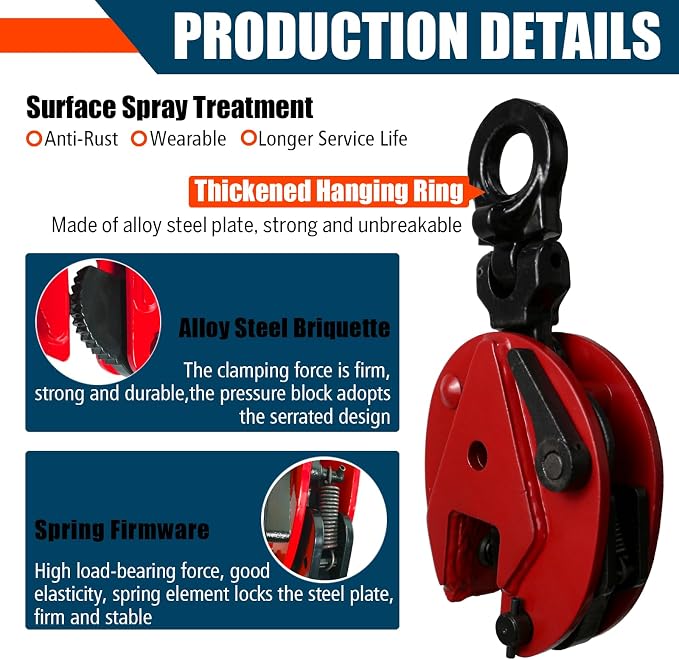 Vertical Plate Lifting Clamp,1760lbs Capacity Heavy Duty Steel Plate Clamp 0.8T with 0.8 Inch Jaw Opening, Industrial Lifting Clamp for Sheet Metal and Steel Plate Handling
