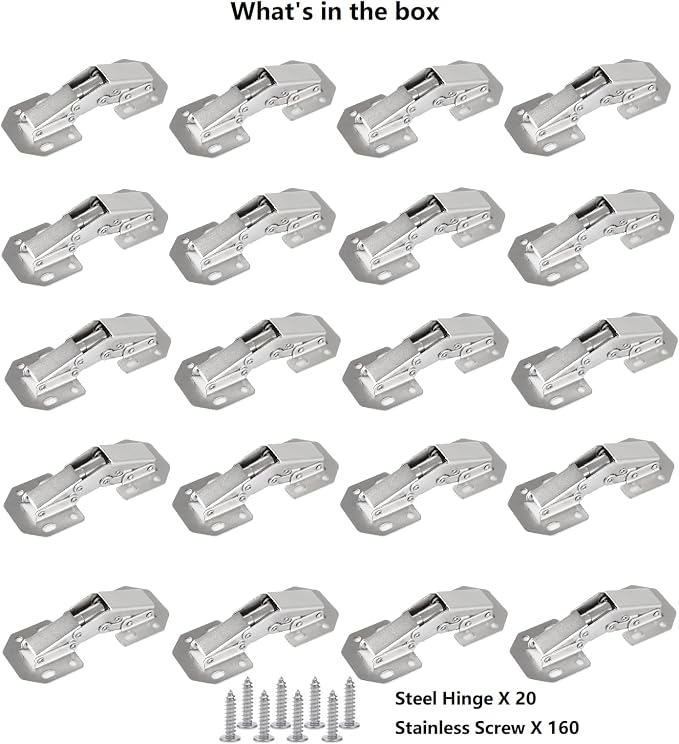 20-Pack Hidden Hinges for Cabinet Doors Frameless, Concealed Cabinet Hinge, 90 Degree Surface Mount Hinges
