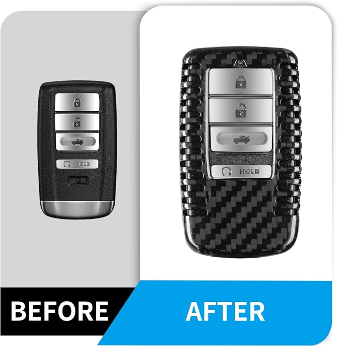 T-carbon Key Fob Cover Fits Acura 2022 MDX, Real Carbon Fiber Key Fob Case Compatible with Acura 2023 RDX MDX RLX NSX ILX TLX TLX-L CDX Smart Remote Accessories Key Shell Protector Black
