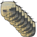 Lunarable Lighthouse Chair Cushion Pads Set of 8, Fishing Boat Leaving The Port in Mevagissey at Early Morning Sunrise View Landscape, Anti-Slip Seat Padding for Kitchen & Patio, 16"x16", Cream