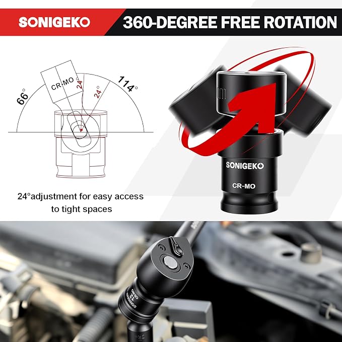 20-Pcs 3/8" Drive Impact Swivel Socket Set,Metric Universal Socket 8mm-22mm | CR-Mo,6-Point, Comes with Extension Bars, Universal Joint, 1/2" to 3/8" & 1/4" to 3/8" Reducer Adapters