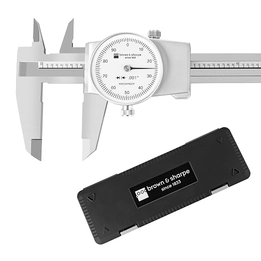 Brown & Sharpe 6-Inch Dial Caliper – Precision Stainless Steel Measuring Tool, White Dial, 0.001" Resolution, Hardened Construction, Shockproof Movement