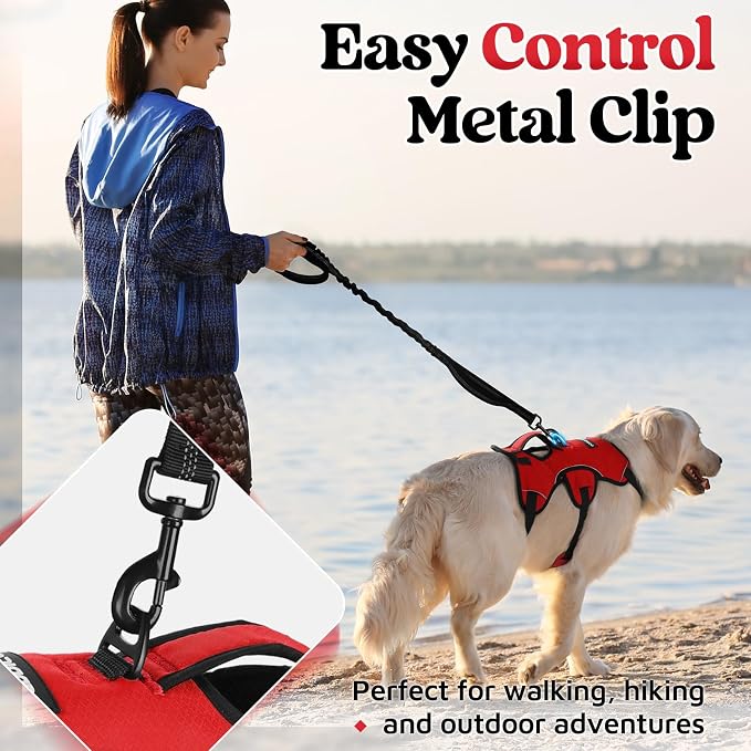 rabbitgoo Escape Proof Dog Harness for Medium, No Pull with Lift Handle | No Escape, Full Soft Padded, Reflective Adjustable Vest, Leash Clip for Walking Hiking Training, Red, Medium