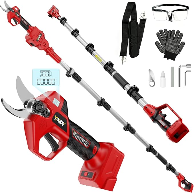 2-In-1 Electric Pruning Shears Set Compatible with Milwaukee 18V Battery, 6.9FT Adjustable Pole Pruner with 1.2" Cut Brushless Electric Branch Cutter for Gardening & Tree Trimmer (No Battery)