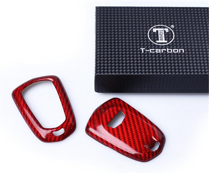 Genuine Carbon Fiber Key Fob Cover for Cadillac ATS Coupe ATS-L ATS-V CT6 CTS CTS-V Escalade ESV SRX XT4 XT5 XT6 XTS Smart Car Remote Key Fob Case for Men Women - for Shield Logo Back - Red