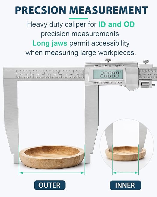 20 Inch Digital Caliper with 6" Long Jaw All-Metal Frame | 0.0005"/0.01mm Inch High Resolution, Large LCD Display, Inch Metric Conversion, Fine Polished Finish, Portable Case