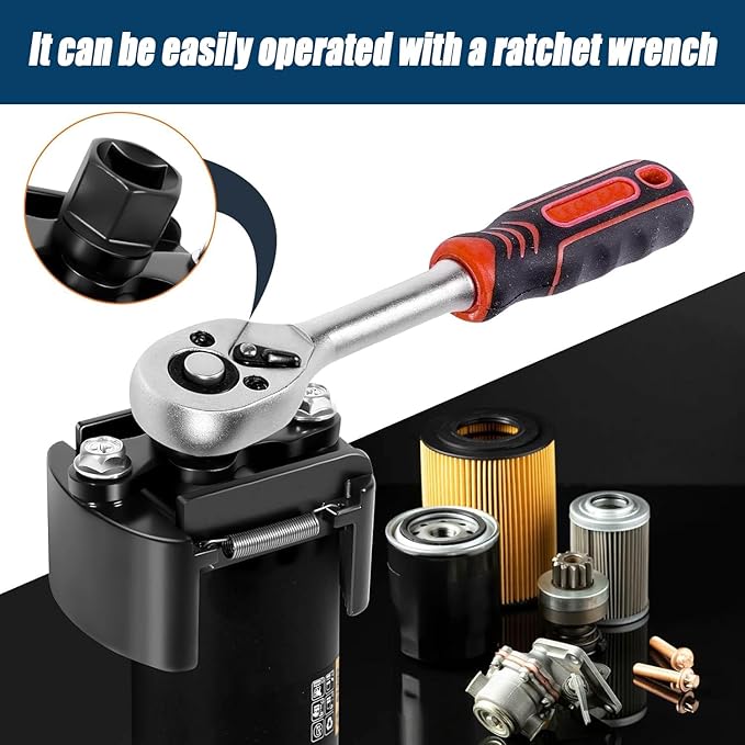 Universal Oil Filter Wrench Set for 60mm-80mm, Adjustable Oil Filter Removal Tool Cap 1/2"",Perfect Fits Small Medium-sized Spin-on Oil Filters, Black