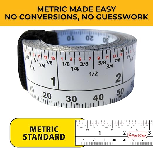 FastCap Peel & Stick Standard/Metric Measuring Tape - Perfect for Professionals and Home Improvement - Ideal for Layout & Cutting Stations - 16' Length, 7/8" Width - 01063