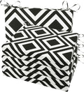 Cozyide Outdoor Chair Cushions, Waterproof Patio Seat Cushions with Adjustable Straps, Square Corner Patio Chair Cushions for Garden, Black Geometry, 18.5x16x3 Inch (Pack of 4)