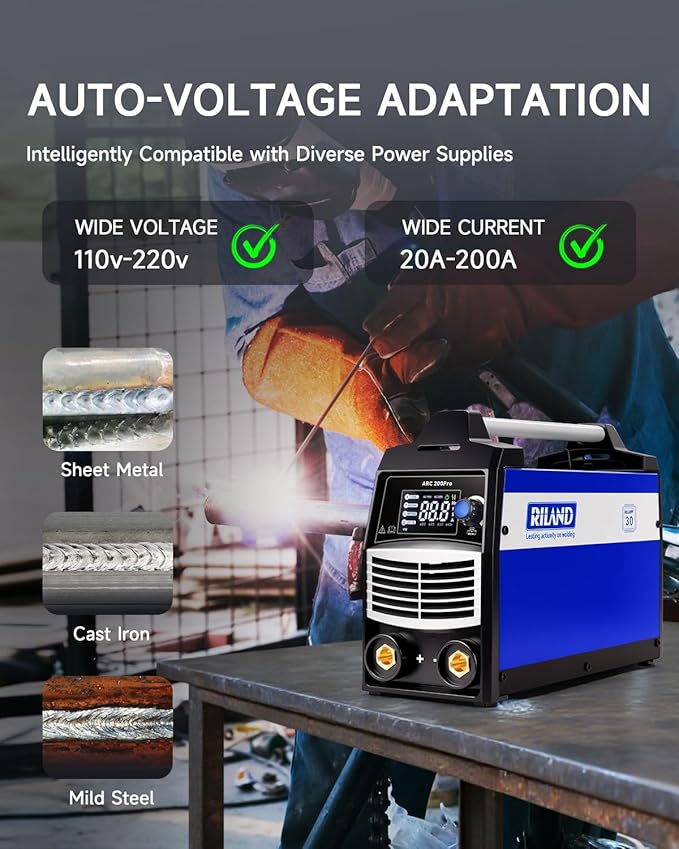 RILAND ARC 200Pro Stick Welder, 2026 Newest [Large LED Display] ARC/Lift TIG Welding Machine with Synergic Control, IGBT Inverter Portable MMA Welder Machine with Hot Start, Arc force and Anti-Stick