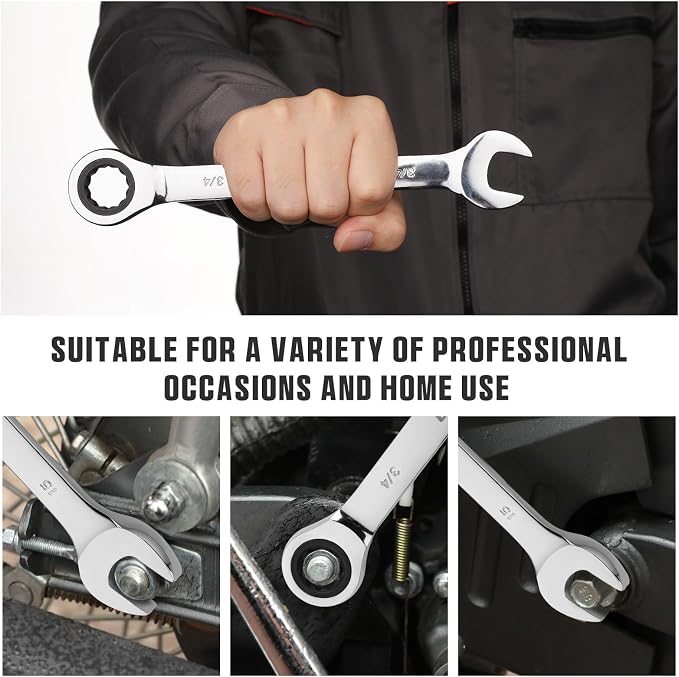 GRENPRO 23PCS Ratcheting Wrench Set Metric & SAE Combination Open End | 1/4"-3/4" & 6-18MM Bolt Gauge, CR-V Steel 72-Tooth 5-Degree Swing 12Pt, Roll Pouch For Auto &Home Repair, Corrosion Resistant