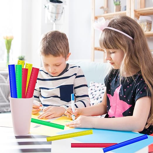 12 Inch 100 Pcs Rulers Bulk Plastic Kid Ruler for Back to School Supplies, Flexible Assorted Color Ruler with Centimeters and Inches for Students Operation Christmas Charity Donation Supplies (100)