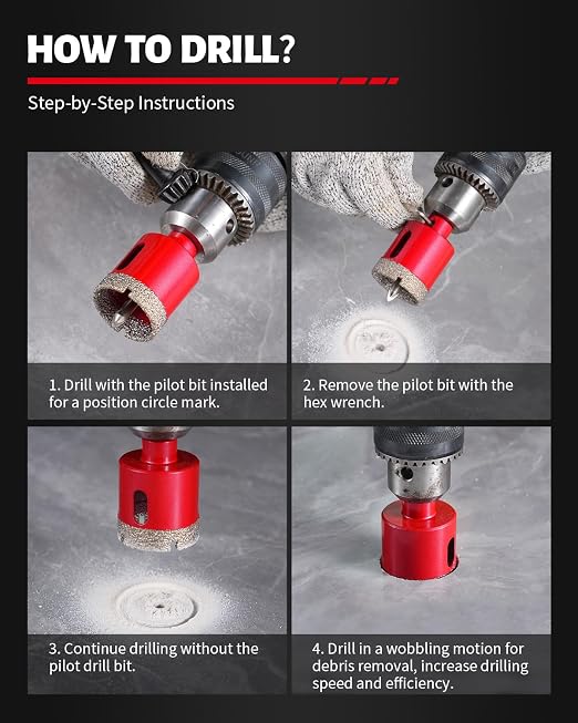 DAYDOOR 1-1/2" Diamond Hole Saw Bits with Pilot Drill Bit -2pcs 38mm Diamond Tile Hole Saw with Guiding Bit for Porcelain Tile Ceramic Pottery Granite Stone Glass Bottles(3/8" Triangle Shank)