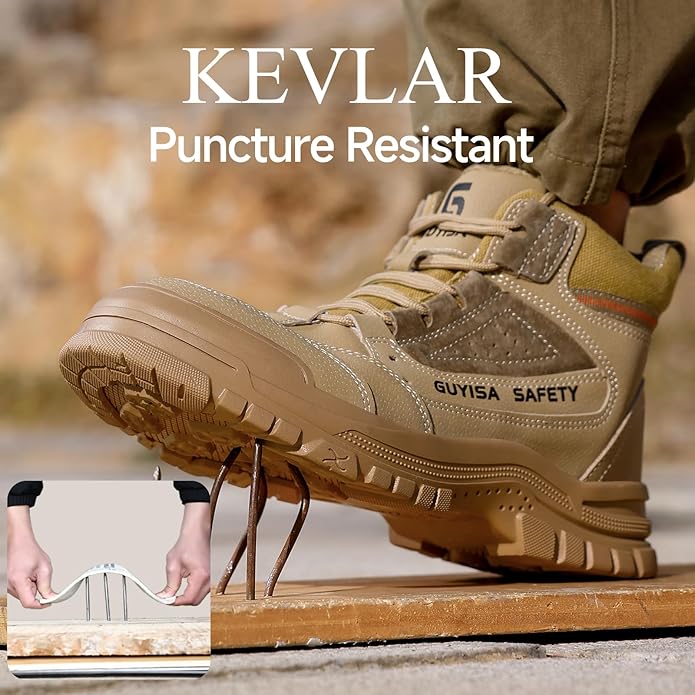 GUSAYEX Steel Toe Boots for Men Puncture Resistant Safety Work Boots with Kevlar Midsole Industrial Lightweight Men's Work & Utility Protective Shoes for Construction Warehouse Factory