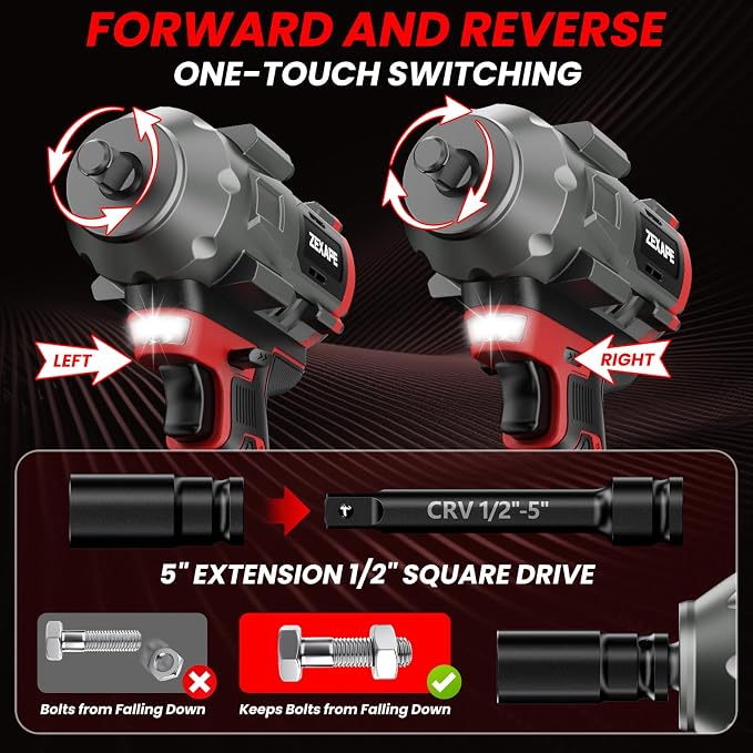 Cordless Impact Wrench 1/2 inch for Milwaukee Battery, Impact Wrench 1360N.m(950Ft-lbs) High Torque Brushless Electric Impact Gun, Power Impact Driver with 3-Mode Speed, LED Work Light(no battery)