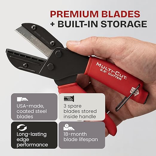 Ronan Multi-Cut Industrial Cutter – Heavy-Duty Blade for Plastic, Rubber, Wood, Leather & More – Replaceable Blades, Safety Lock, Ergonomic Grip, 3 Extra Blades Included