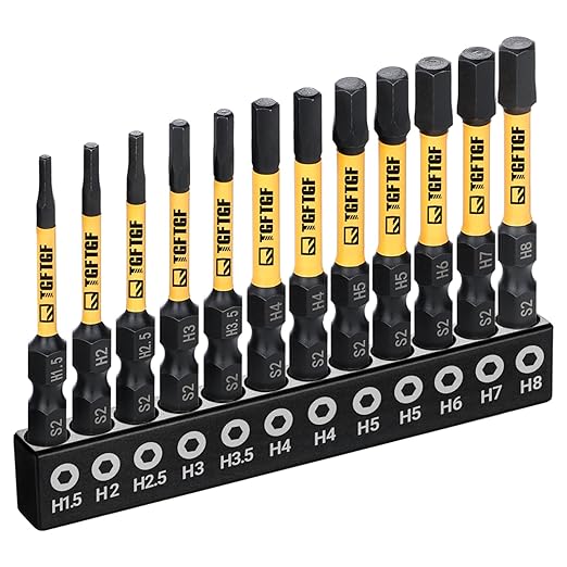 TGFTGF Impact Hex Head Allen Wrench Drill Bit Set, 12PCS, 2-inch (Metric), Premium S2 Steel 1/4” Hex-Shank Hex Bits Set, CNC Machined Magnetic Screwdriver Bit Set, Storage Box, for Automotive Home DIY