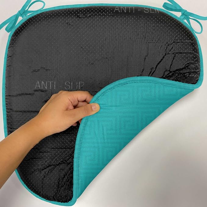 Lunarable Abstract Chair Seating Cushion Set of 6, Classic Monochrome Design Meander Greek Motif Repetition Illustration, Anti-Slip Seat Padding for Kitchen & Patio, 16"x16", Teal and Dark Turquoise