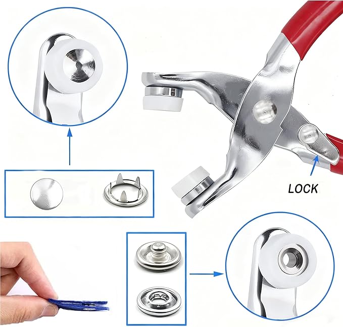 100 Sets Metal Snaps Buttons Kit with Fastener Pliers Press Tool, 9.5mm / 400 PCS Solid Prong Ring Snap Button Fasteners Kit, for DIY Crafts Clothes Hats and Sewing (Solid Silver)