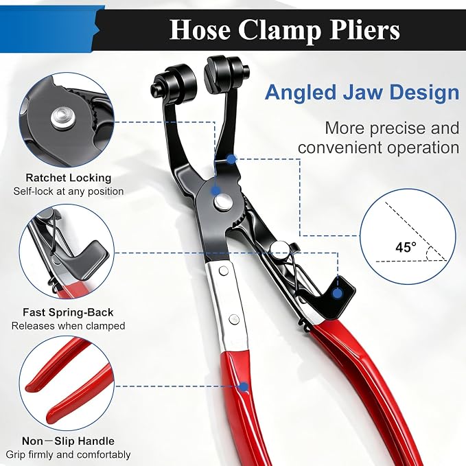 370Pcs 6-25mm Spring Hose Clamps Assortment Kit with 45° angle Hose Clamp Plier - 17 Sizes Constant Tension Hose Clamps for Fuel Line Silicone Vacuum Hose Low Pressure Air Clamps