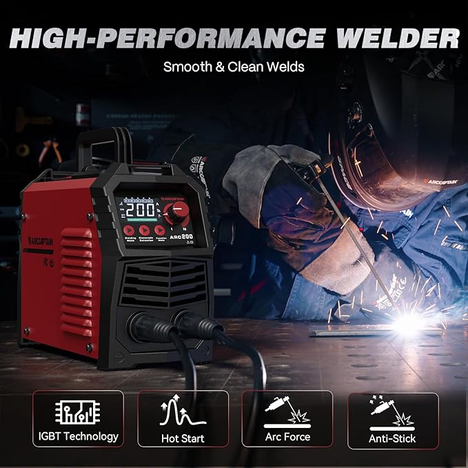 ARCCAPTAIN Stick Welder, [Large LED Display] 200A ARC/Lift TIG Welding Machine with Synergic Control, IGBT Inverter 110V/220V Portable MMA Welder Machine with Hot Start, Arc force and Anti-Stick