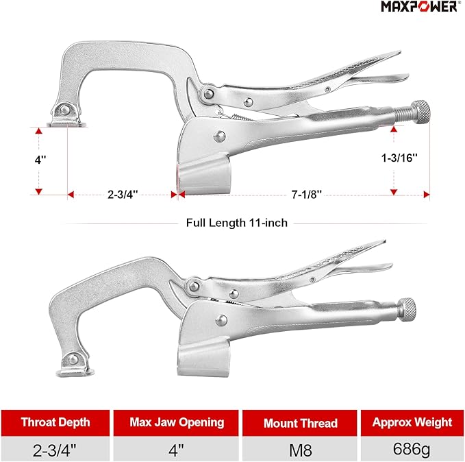 MAXPOWER Bench Clamp 11-inch, Inserta Pliers, Welding Table Mount Locking C-Clamps, Pack of 2