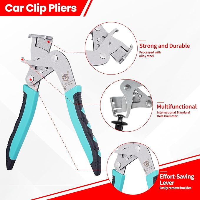 4Pcs Car Clip Pliers and Disassembly Tools, Efficient Multi-Functional Automotive Snap Pliers, Electrical Disconnect Plier for Cars, with Straight & 60° Plier, in Storage Box