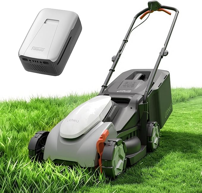 Litheli 14 Inch Cordless Lawn Mower, Brushless Battery Powered Push Mower with 5.0Ah Battery, 5-Position Height, 8-Gallon Bag, Lightweight Grass Cutter for Small to Mid-Sized Yards
