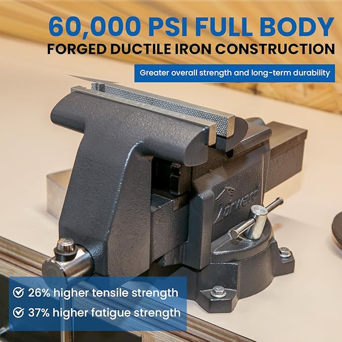 Forward CR80A 8 Inch Bench Vise Heavy Duty Vice with Anvil and 190 Degrees Swivel Base (8")