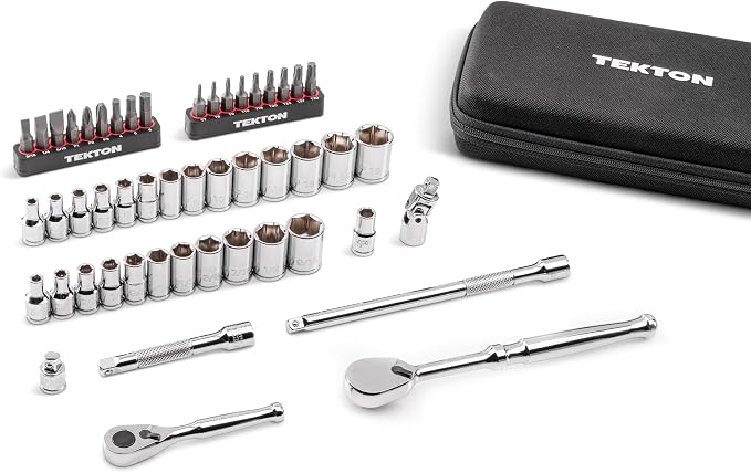 TEKTON 1/4 Inch Drive 6-Point Small Engine Socket Set, 50-Piece | SKT07901 | (5/32 - 9/16 in., 4 - 15 mm, Phillips #1 - 3, Slotted 3/16 - 5/16 in., T7 - T30), Shallow, Zipper Case, Custom Foam