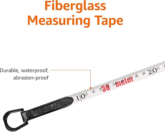 Amazon Basics Open Reel Fiberglass Measuring Tape, Versatile, Reliable, Shock-Absorbing Handle, Inch/Metric Scale, Impact Resistant Shell, 100-feet (30-Meters) by 1/2-Inch, Orange