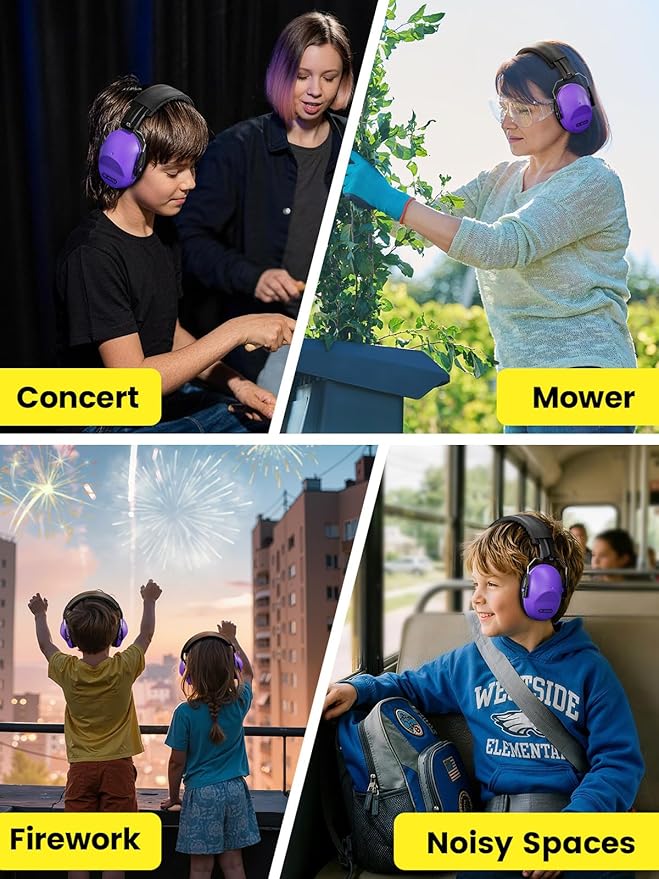 Dr.meter Ear Muffs for Noise Reduction: EM100 SNR27.4 Kids Ear Protection with Adjustable Headband - Kids Noise Cancelling Headphones for Monster Truck, Concerts, Fireworks and Air Shows - Purple