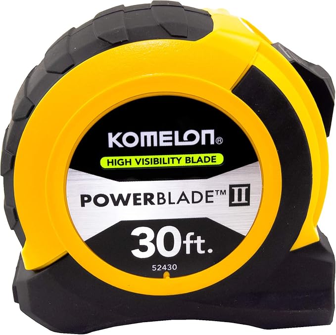 Komelon 30' x 1.06" Powerblade II Tape Measure, ABS Case, Yellow/Black, 52430